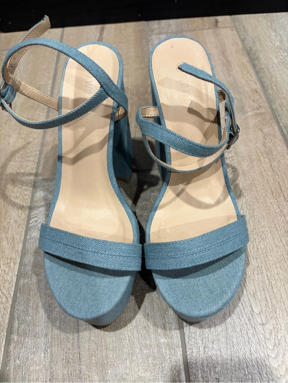 Forever 21 Light Blue Denim Platform Block Heel Sandals